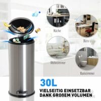 Abfalleimer 30L Edelstahl Treteimer mit Inneneimer Soft Close