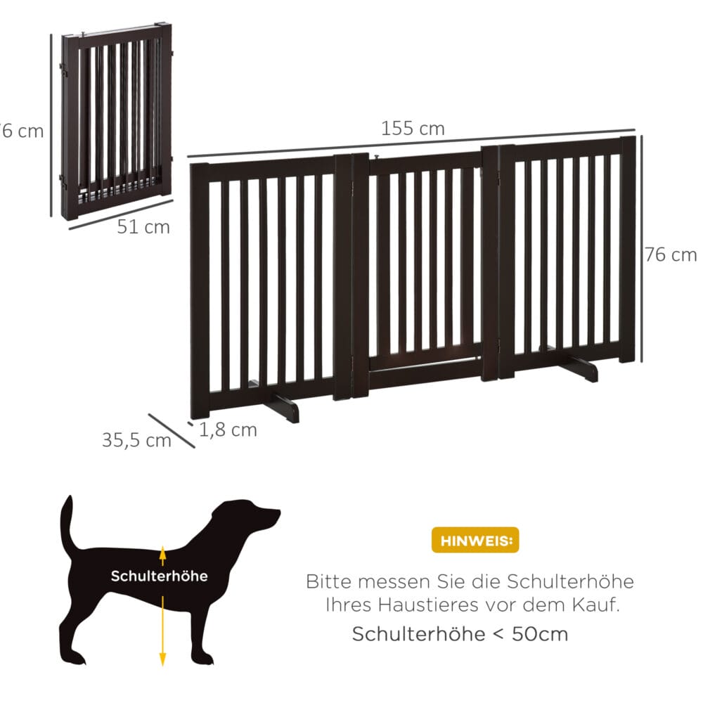 Absperrgitter Holz Freistehendes Schutzgitter für Hunde 155x1.5x76cm