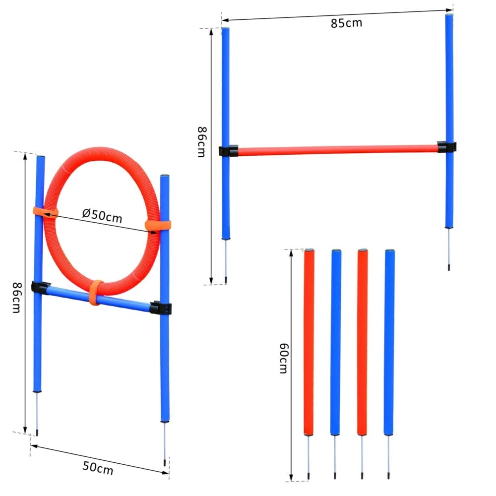 Agility Hundetrainingsset Slalom + Hürde + Sprungring inkl. Tasche