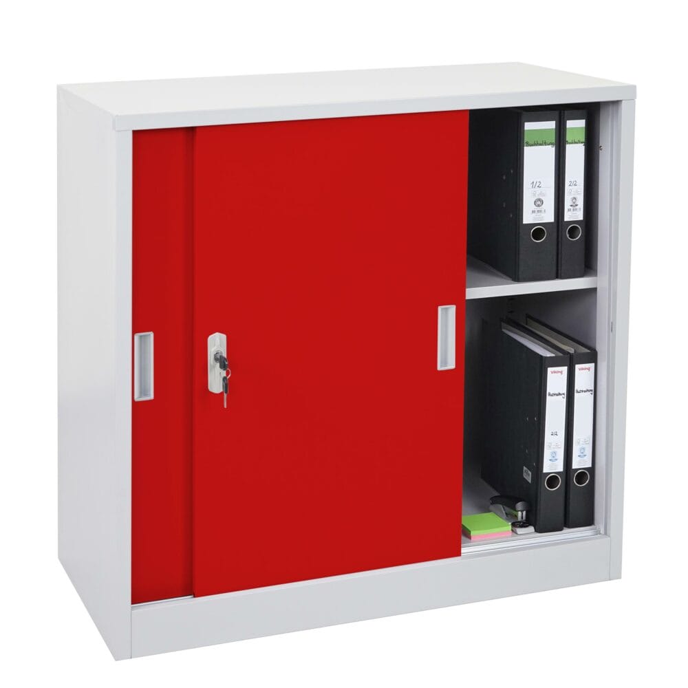 Aktenschrank Boston mit Schiebetüren 90x90x45cm rot