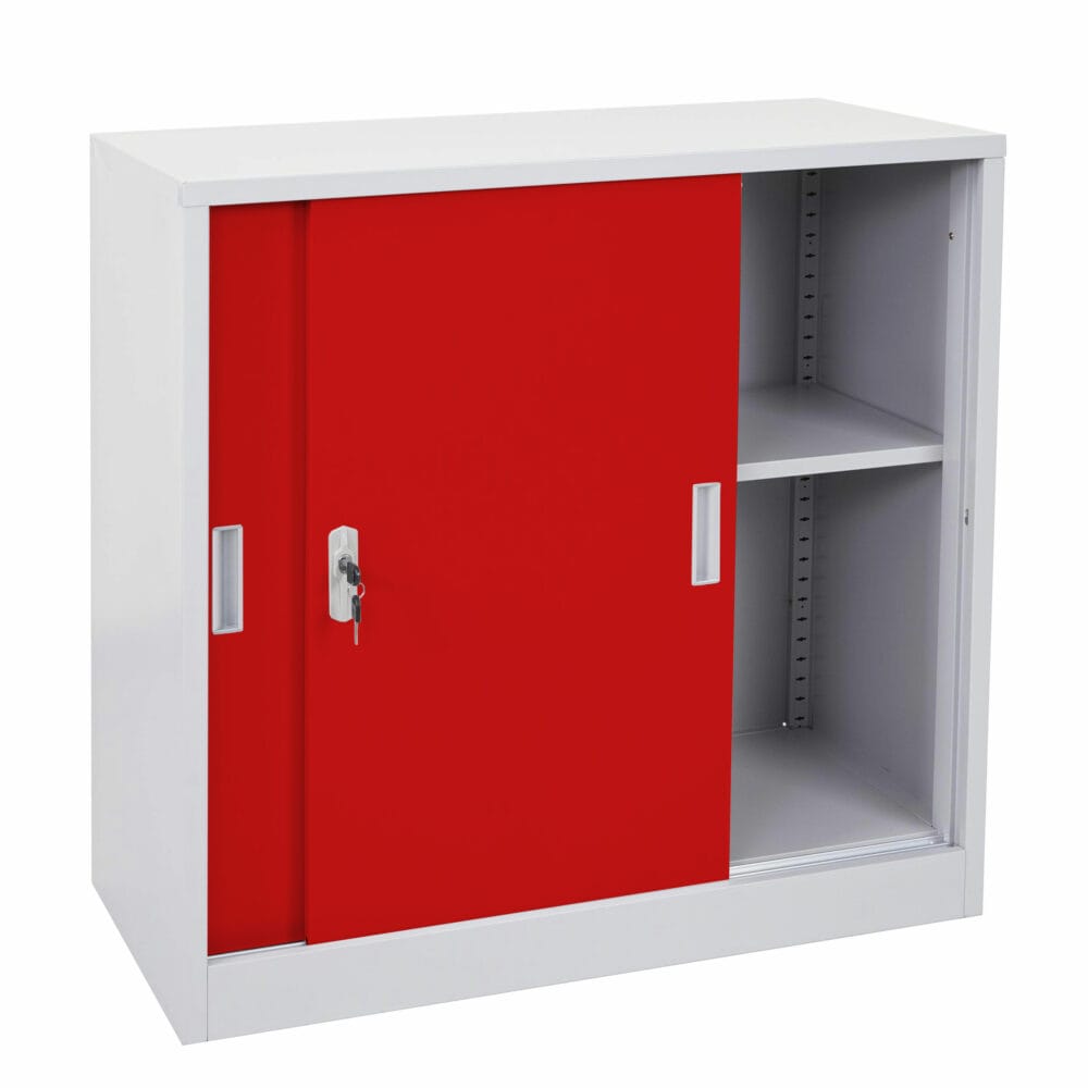 Aktenschrank Boston mit Schiebetüren 90x90x45cm rot