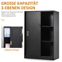 Aktenschrank Büroschrank mit 3 Regalen und 2 Türen schwarz