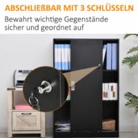 Aktenschrank Büroschrank mit 3 Regalen und 2 Türen schwarz