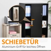 Aktenschrank Büroschrank mit 3 Regalen und 2 Türen schwarz