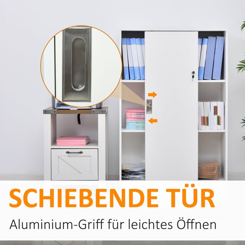 Aktenschrank Büroschrank mit 3 Regalen und 2 Türen weiss