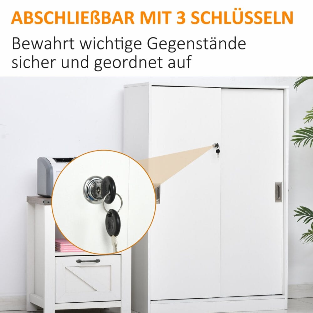 Aktenschrank Büroschrank mit 3 Regalen und 2 Türen weiss