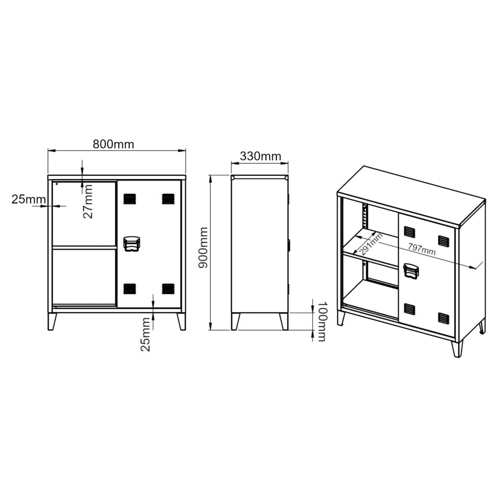 Metallschrank Kommode Oripää 90x80x33cm Weiss