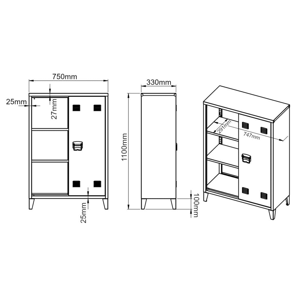 Metallschrank Kommode Oripää 110x75x33cm Weiss