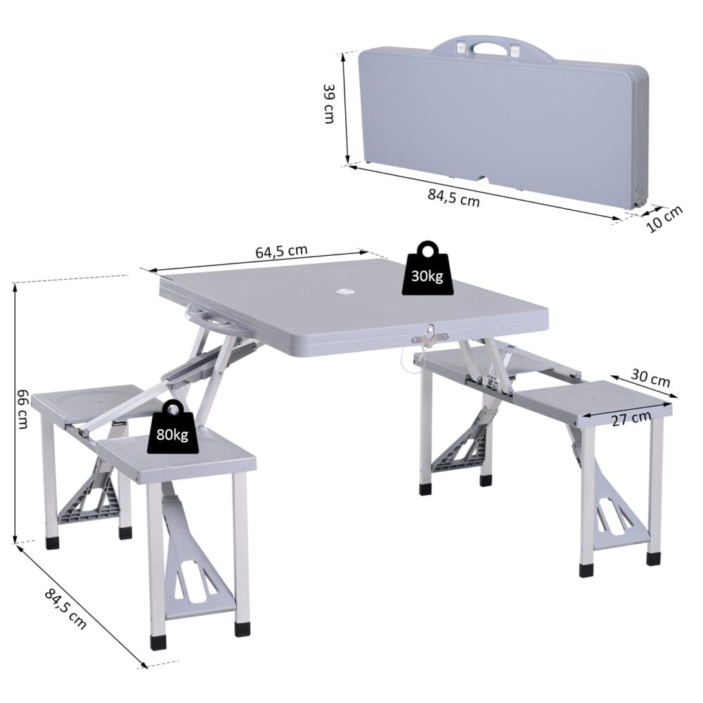 Alu Campingtisch Picknick 4-Sitzer klappbar Grau