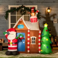 Aufblasbar Lebkuchenhaus 210cm mit Weihnachtsmann LED Licht