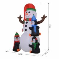 Aufblasbarer LED-Schneemann mit 3 Pinguinen 180cm