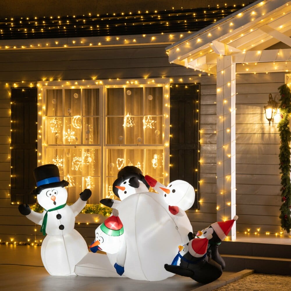 Aufblasbarer LED Schneemann mit Pinguin 213cm