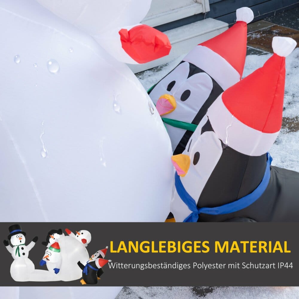 Aufblasbarer LED Schneemann mit Pinguin 213cm