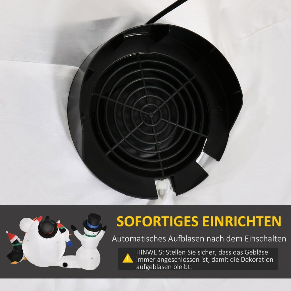 Aufblasbarer LED Schneemann mit Pinguin 213cm
