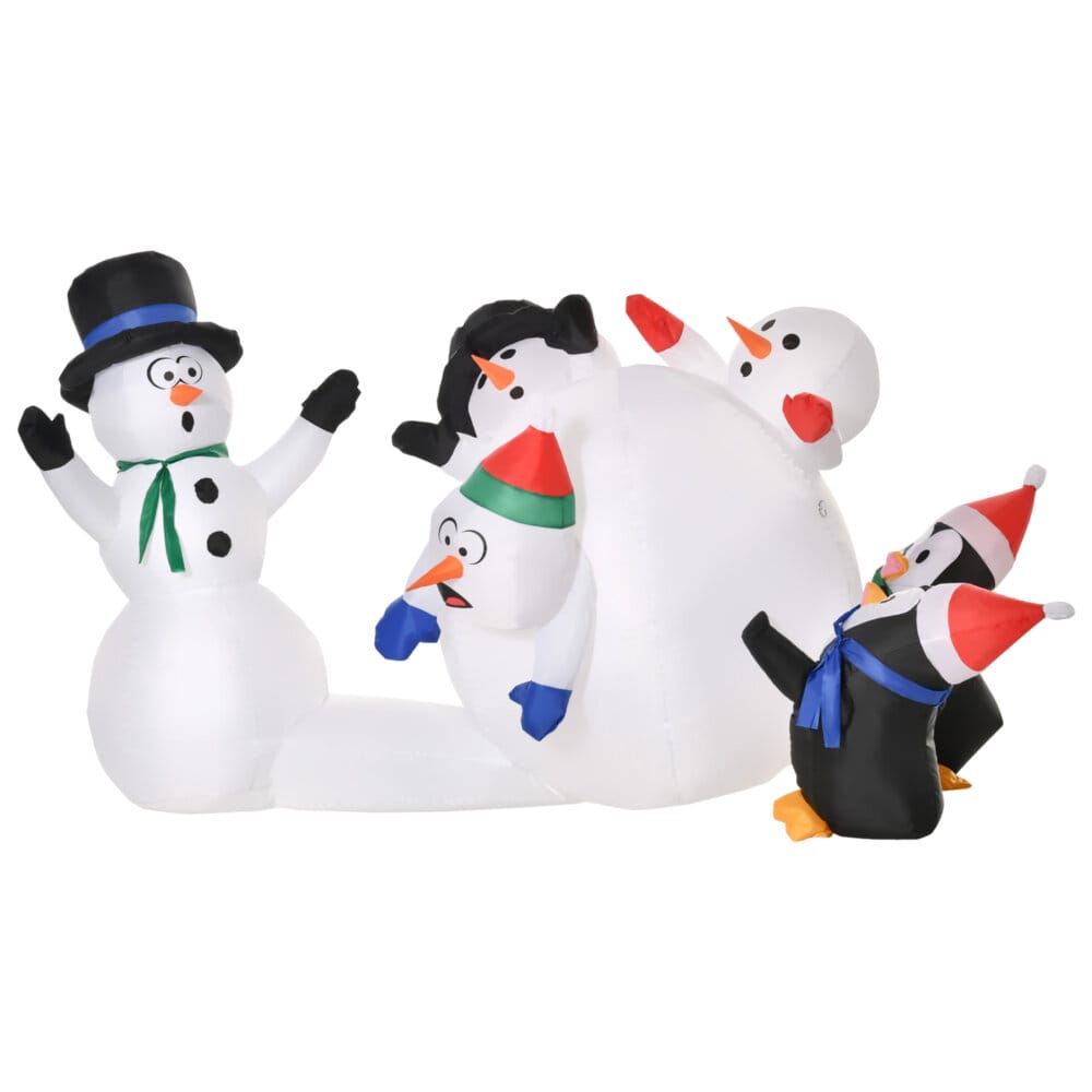 Aufblasbarer LED Schneemann mit Pinguin 213cm
