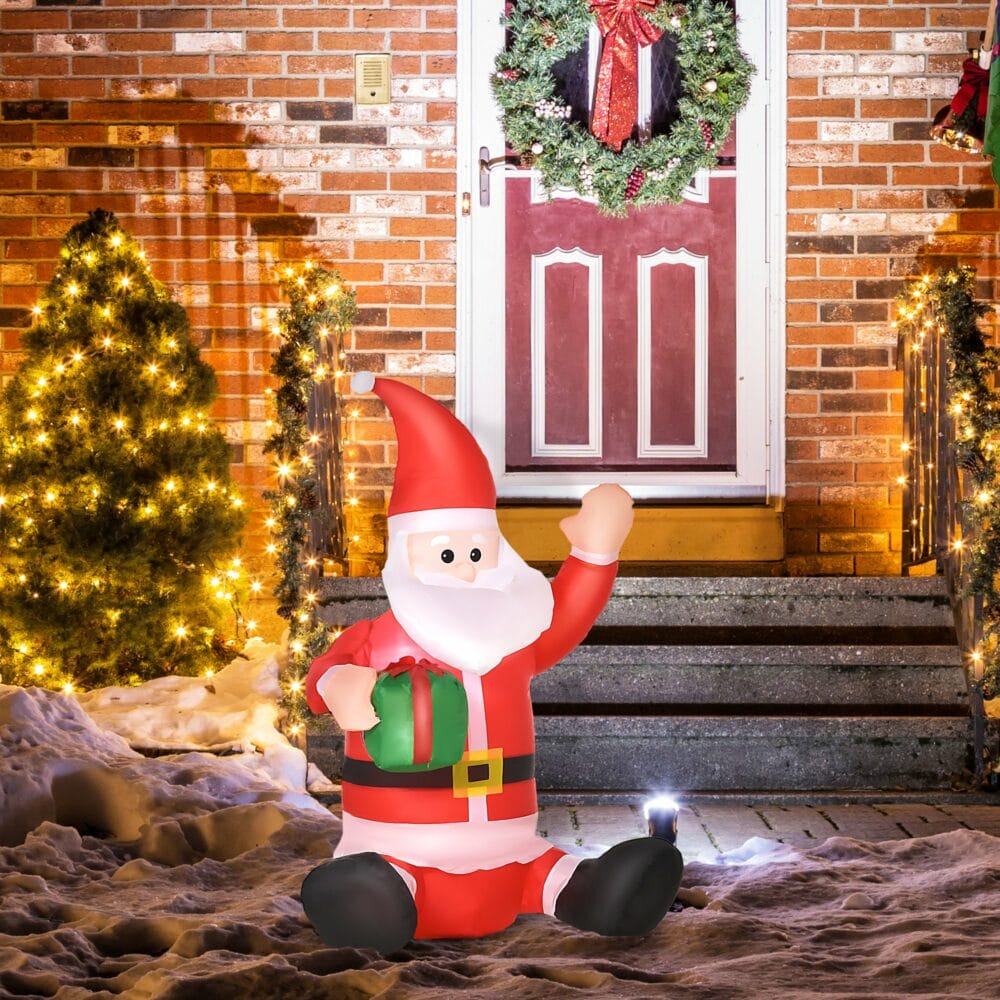 Aufblasbarer LED-Weihnachtsmann 120cm Sitzend mit Geschenk