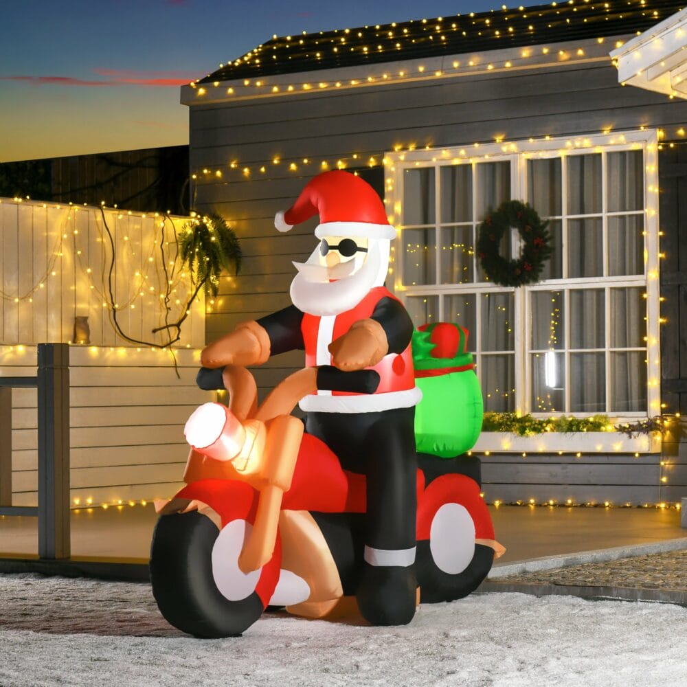 Aufblasbarer LED-Weihnachtsmann auf Motorrad Rocker Santa