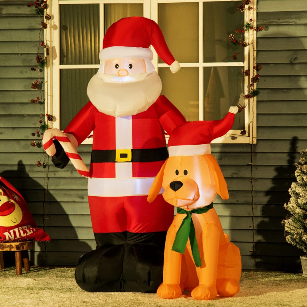 Aufblasbarer Weihnachtsmann 157cm mit Hund