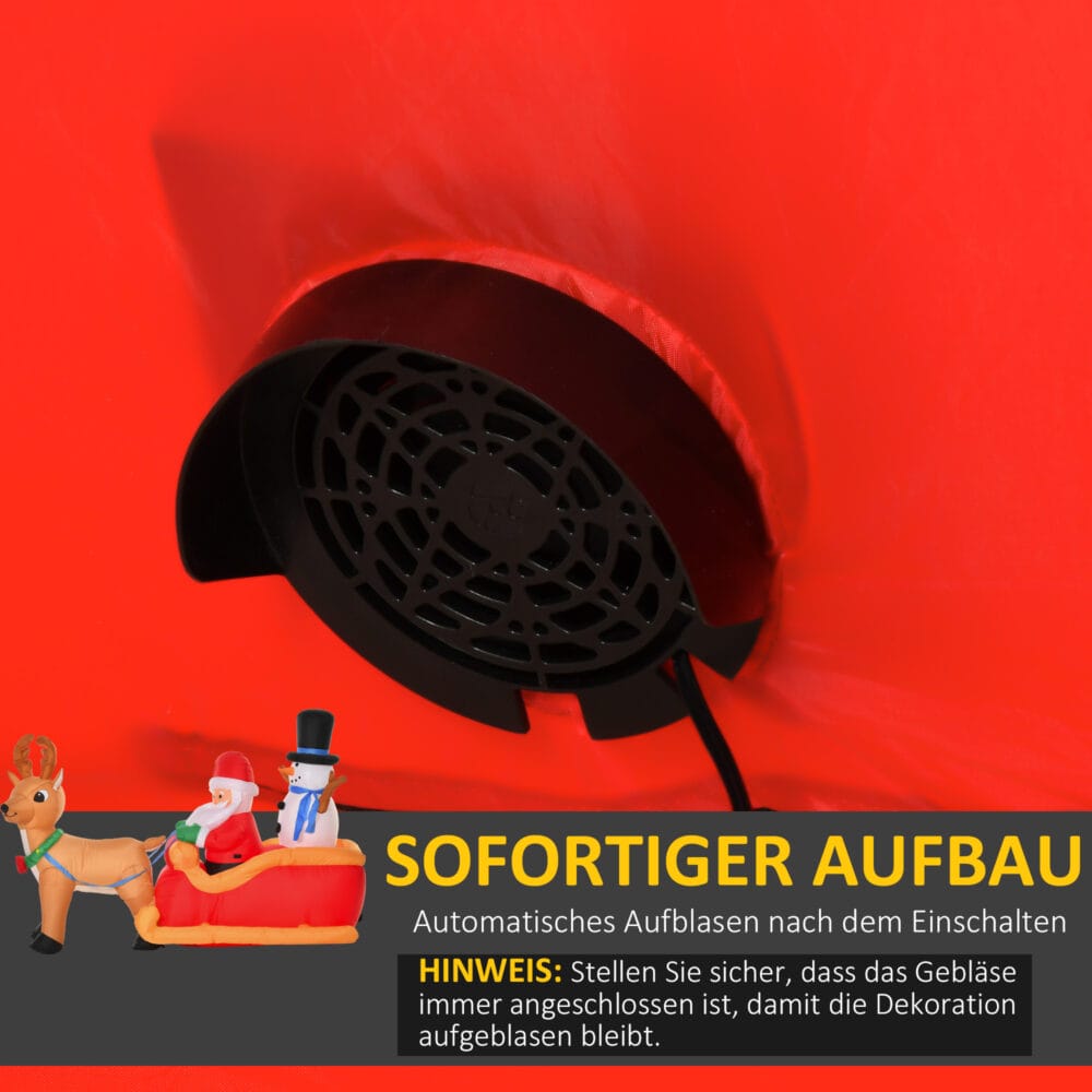 Aufblasbarer Weihnachtsmann auf Schlitten beleuchtet 200cm