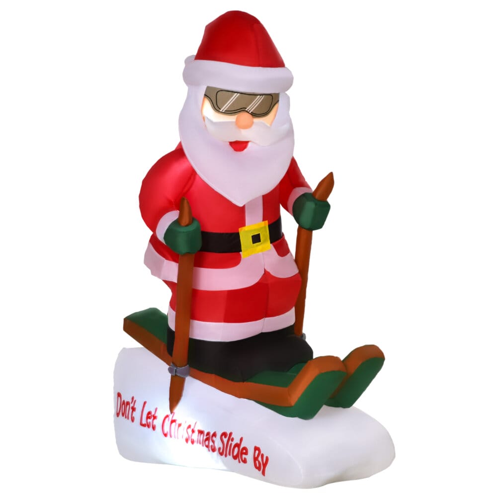Aufblasbarer Weihnachtsmann auf Ski beleuchtet