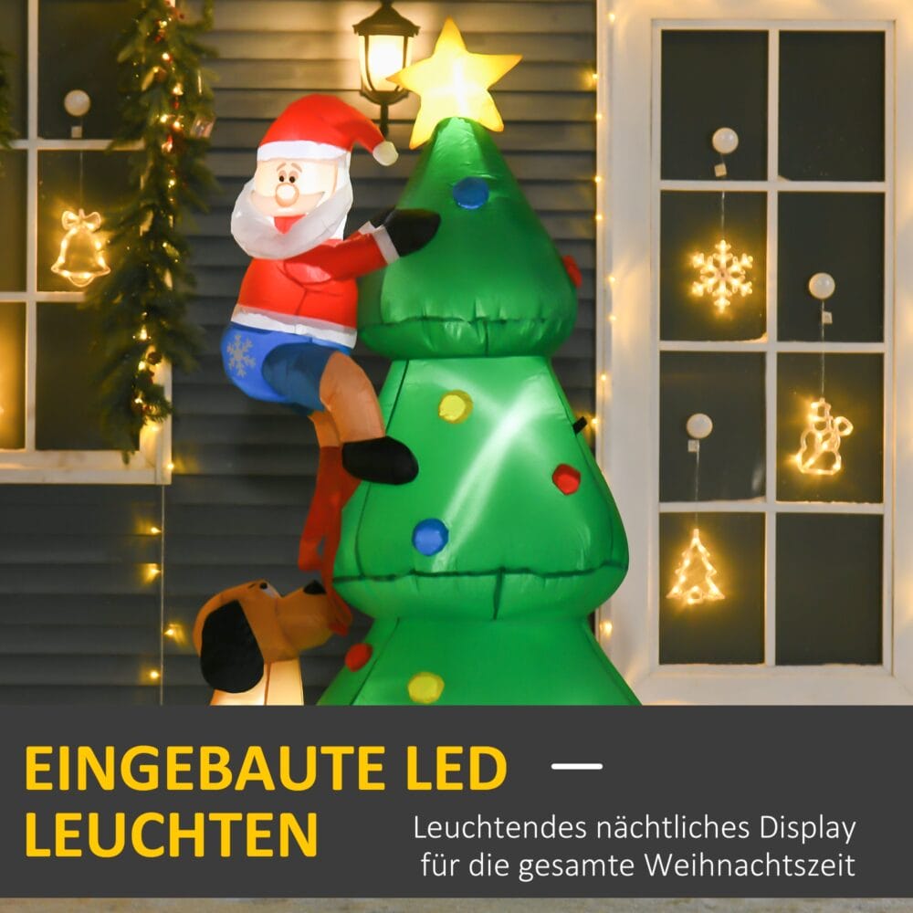 Aufblasbarer Weihnachtsmann mit Hund LED 123cm