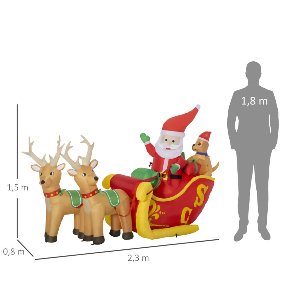 Aufblasbarer XXL Weihnachtsmann mit Schlitten 230cm LED Lichter