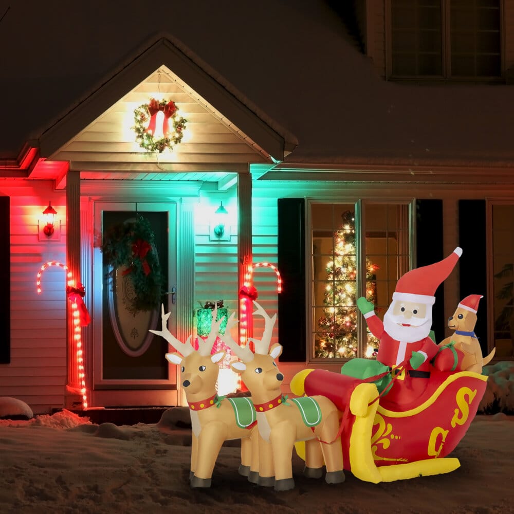 Aufblasbarer XXL Weihnachtsmann mit Schlitten 230cm LED Lichter