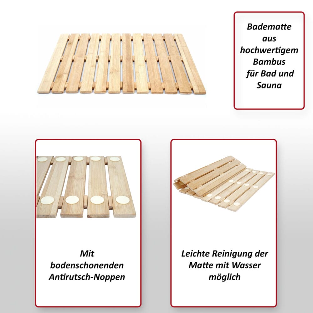Badematte Duschmatte Badteppich Bambus rutschfest 60x50cm