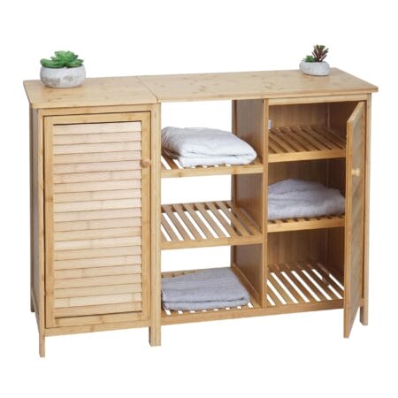 Badezimmerschrank Badschrank Badregal 2 Türen Bambus 87x99x33cm