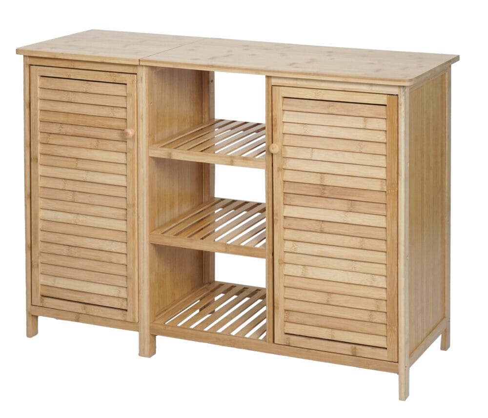 Badezimmerschrank Badschrank Badregal 2 Türen Bambus 87x99x33cm