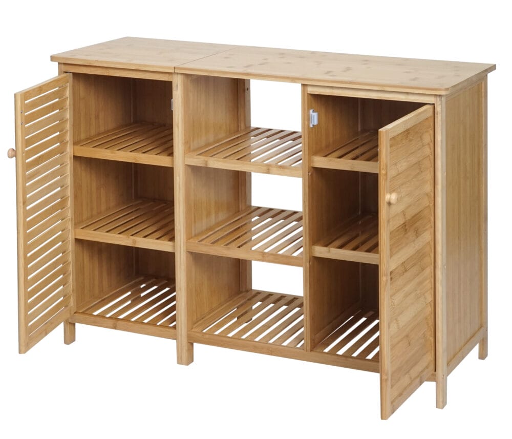 Badezimmerschrank Badschrank Badregal 2 Türen Bambus 87x99x33cm