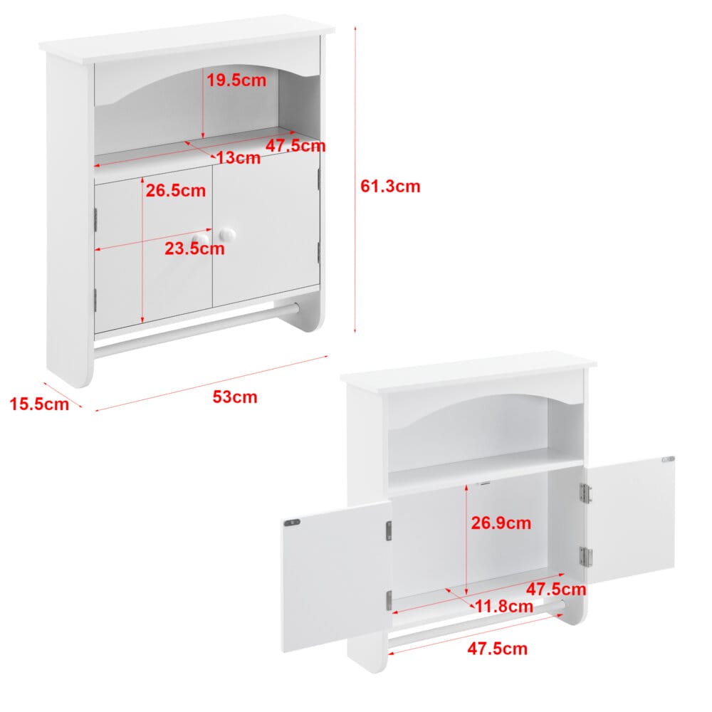 Badezimmerschrank Graz 61x53x15 cm mit Handtuchhalter Weiss MDF