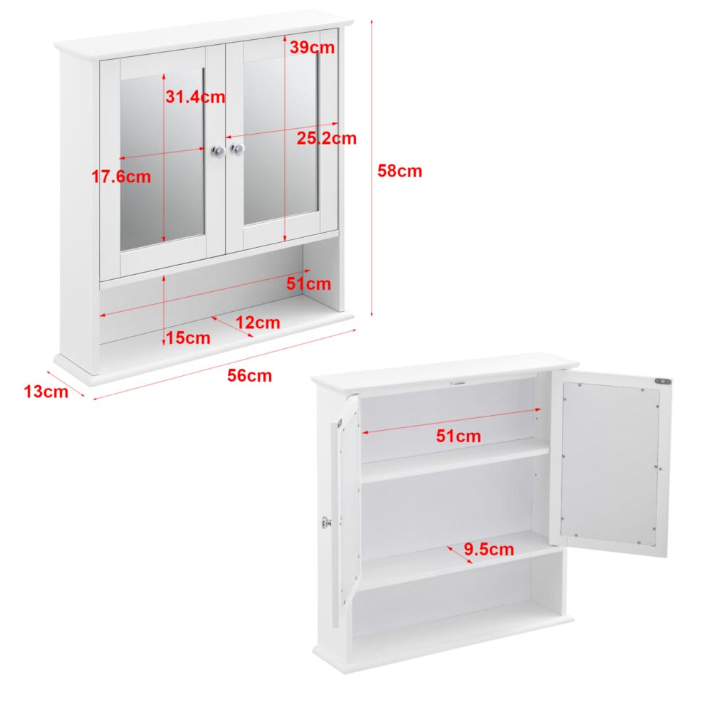 Badezimmerschrank Linz 58x56x13 cm mit Spiegel MDF Weiss