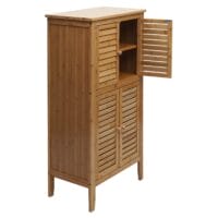 Badezimmerschrank Regal Kommode 4 Türen Bambus 100x50x30cm