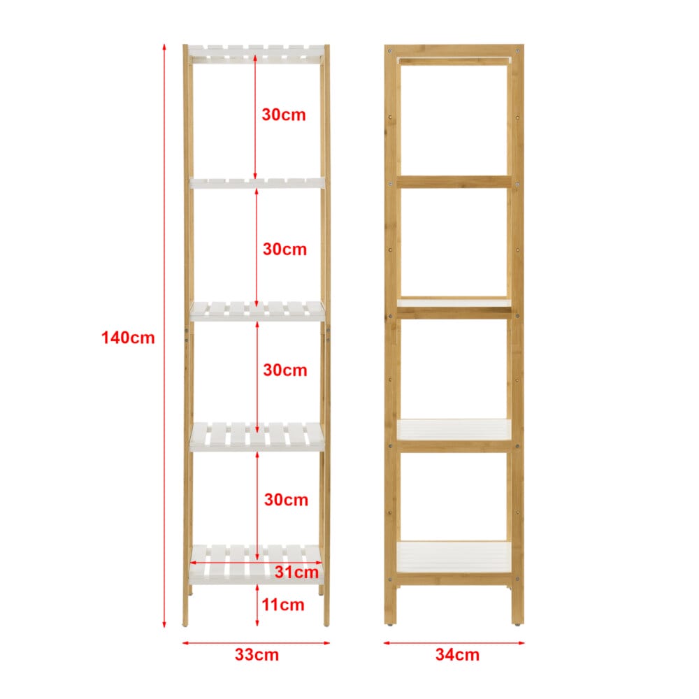 Badregal Balsfjord mit 5 Ablagen 33x34x140cm Bambus