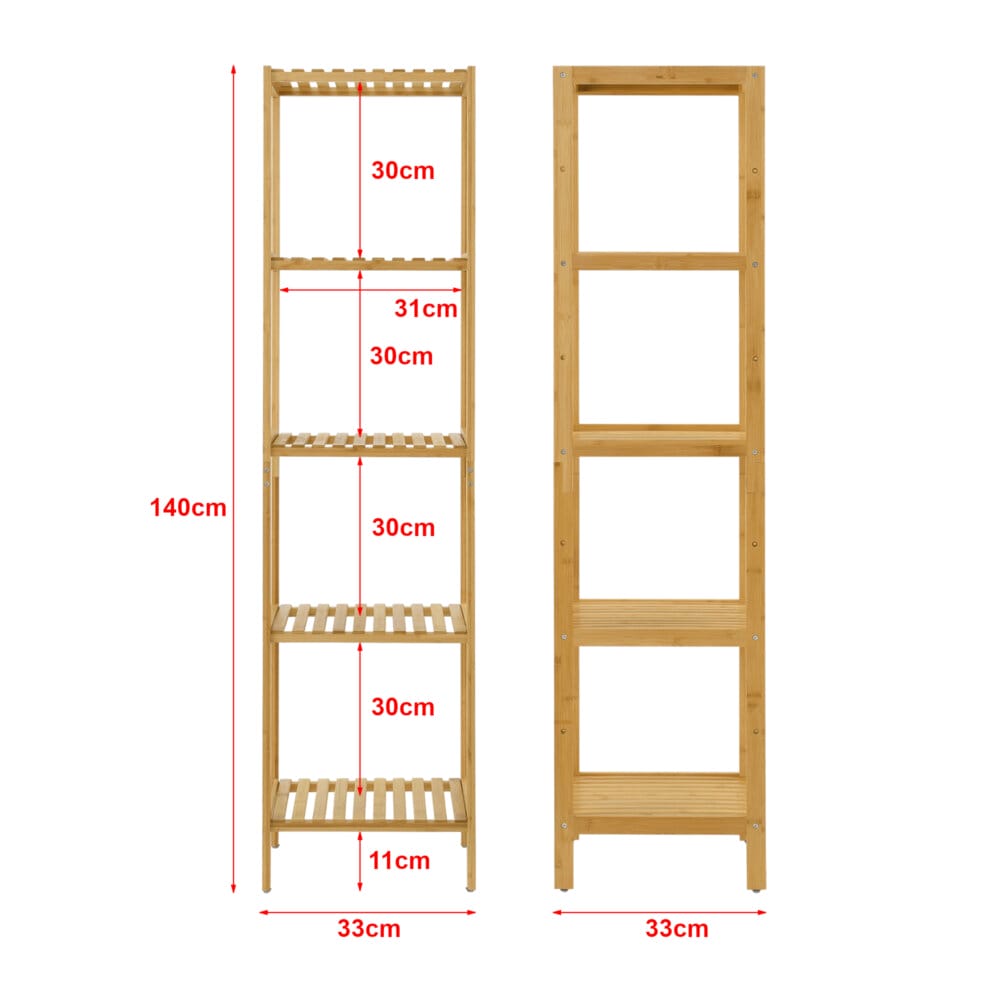 Badregal Lierne mit 5 Ablagen 33x33x140cm Bambus