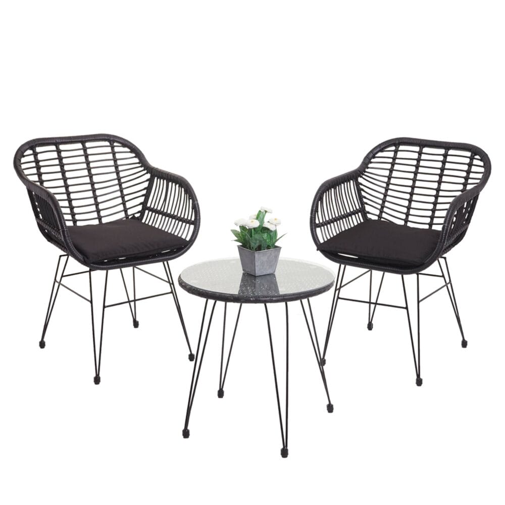 Balkon-Set Rattan 2x Stuhl und Tisch anthrazit