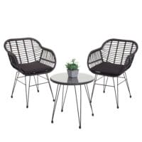 Balkon-Set Rattan 2x Stuhl und Tisch anthrazit