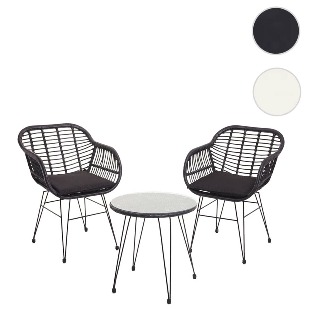 Balkon-Set Rattan 2x Stuhl und Tisch anthrazit