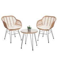 Balkon-Set Rattan 2x Stuhl und Tisch naturfarben