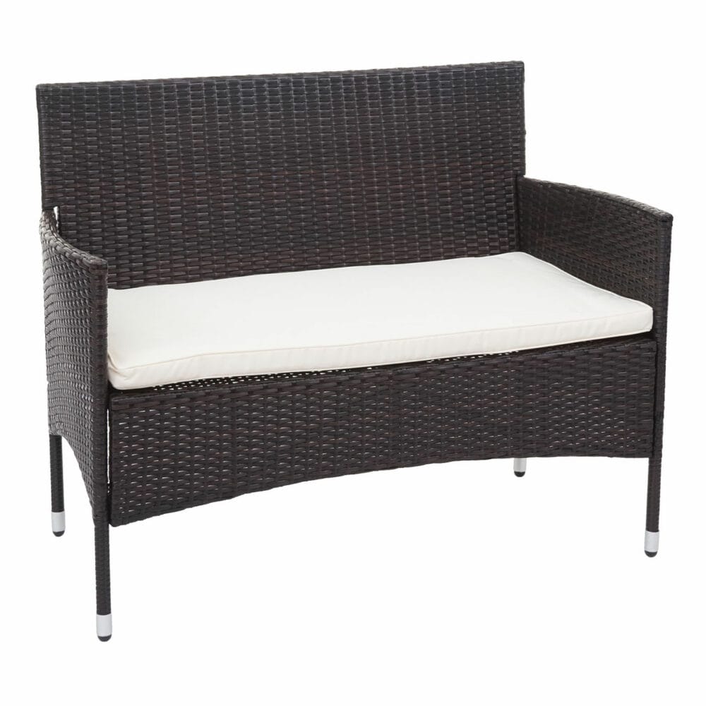 Balkon Sitzgruppe Poly-Rattan 7tlg. Garnitur-Lounge braun Kissen creme