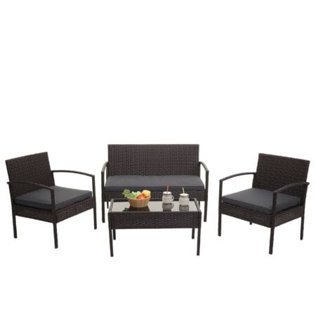 Balkon Sitzgruppe Poly-Rattan 7tlg. Garnitur-Lounge braun
