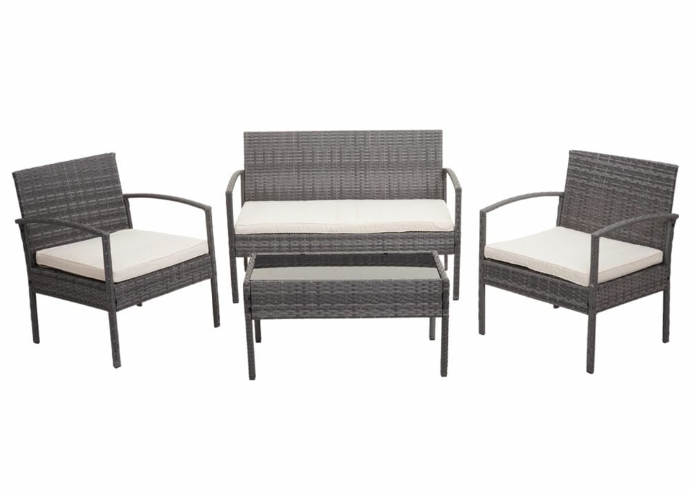 Balkon Sitzgruppe Poly-Rattan 7tlg. Garnitur-Lounge grau