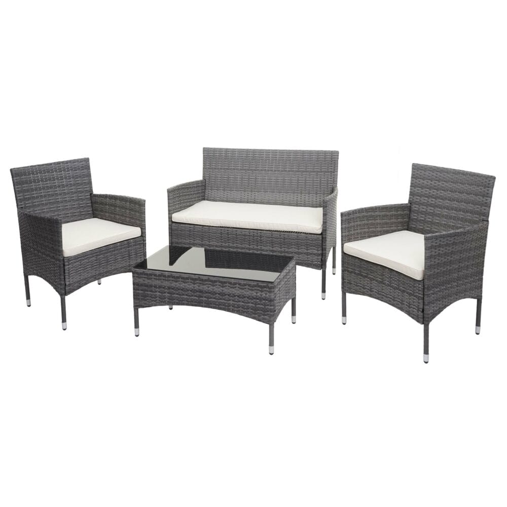 Balkon Sitzgruppe Poly-Rattan 7tlg. Garnitur-Lounge grau Kissen creme