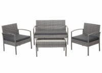 Balkon Sitzgruppe Poly-Rattan 7tlg. Garnitur-Lounge grau