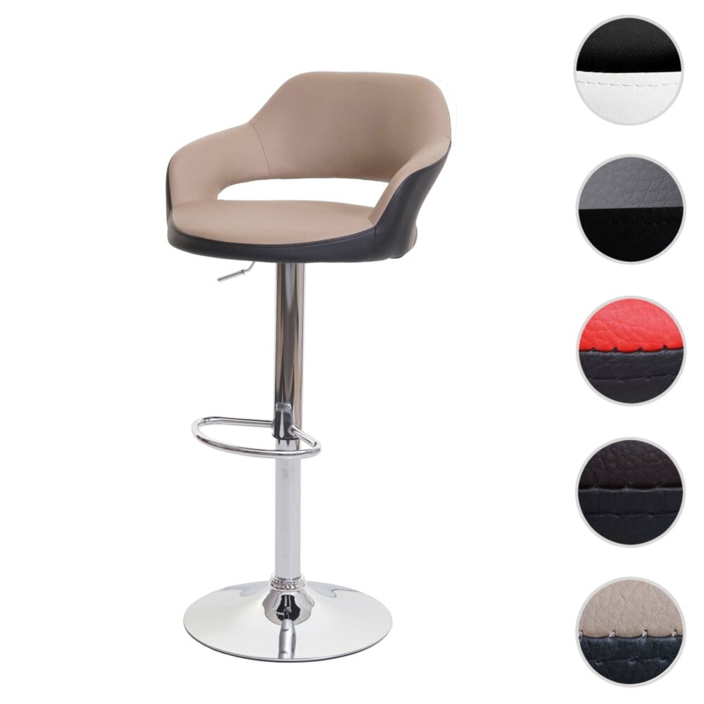 Barhocker Drehhocker mit Lehne Kunstleder taupe-schwarz