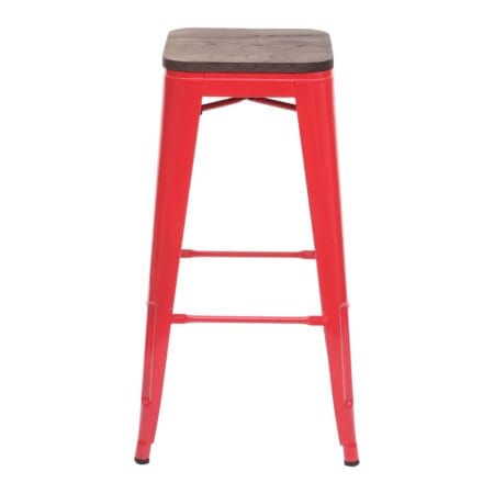 Barhocker Metall mit Holz-Sitzflächen Industriedesign ~ rot