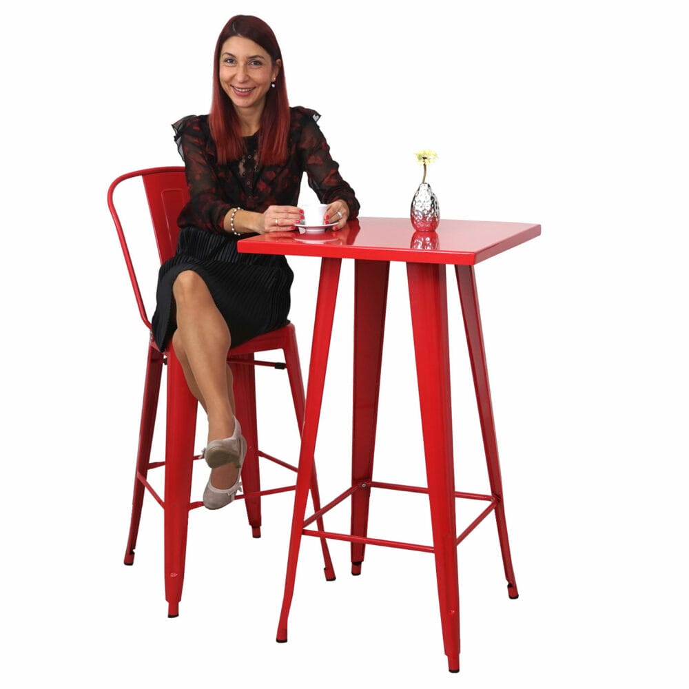 Barhocker mit Lehne Metall Industriedesign ~ rot