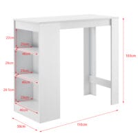 Bartisch Kouvala 110x50x103 cm Hausbar mit 3 Fächern Weiss