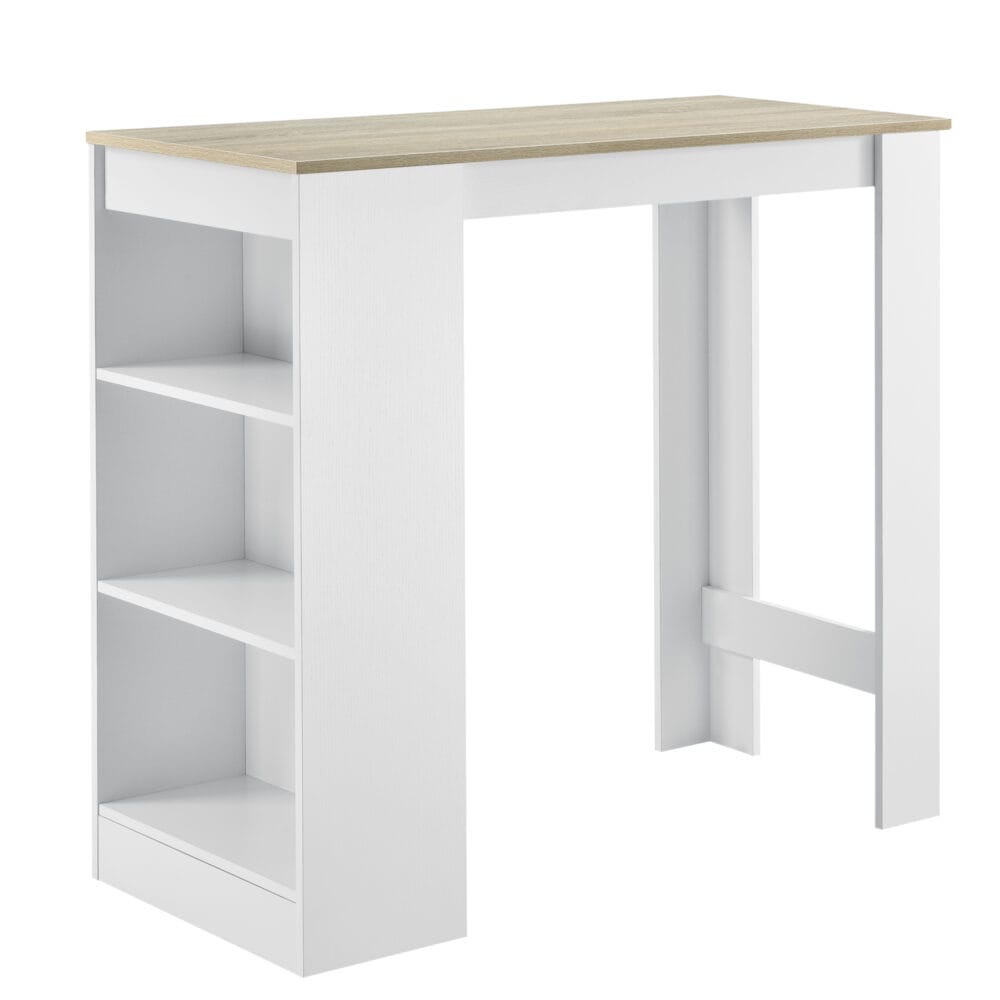 Bartisch Kouvala 110x50x103 cm Hausbar mit 3 Fächern Weiss/Eichenoptik